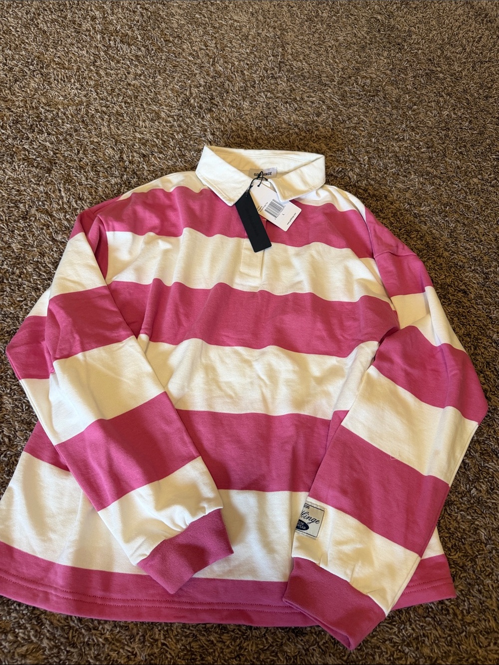 Striped Pink and White Long-Sleeve Polo Tee
